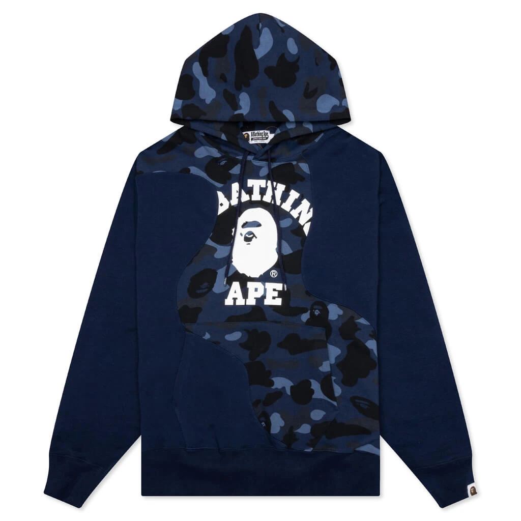 Color Camo College Cutting Relaxed Fit Hoodie - Navy 3 Color Camo College Cutting Relaxed Fit Hoodie - Navy