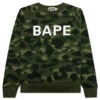 Color Camo Crystal Stone Relaxed Fit Crewneck - Green