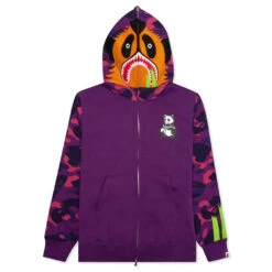 Color Camo Panda Full Zip Hoodie - Purple