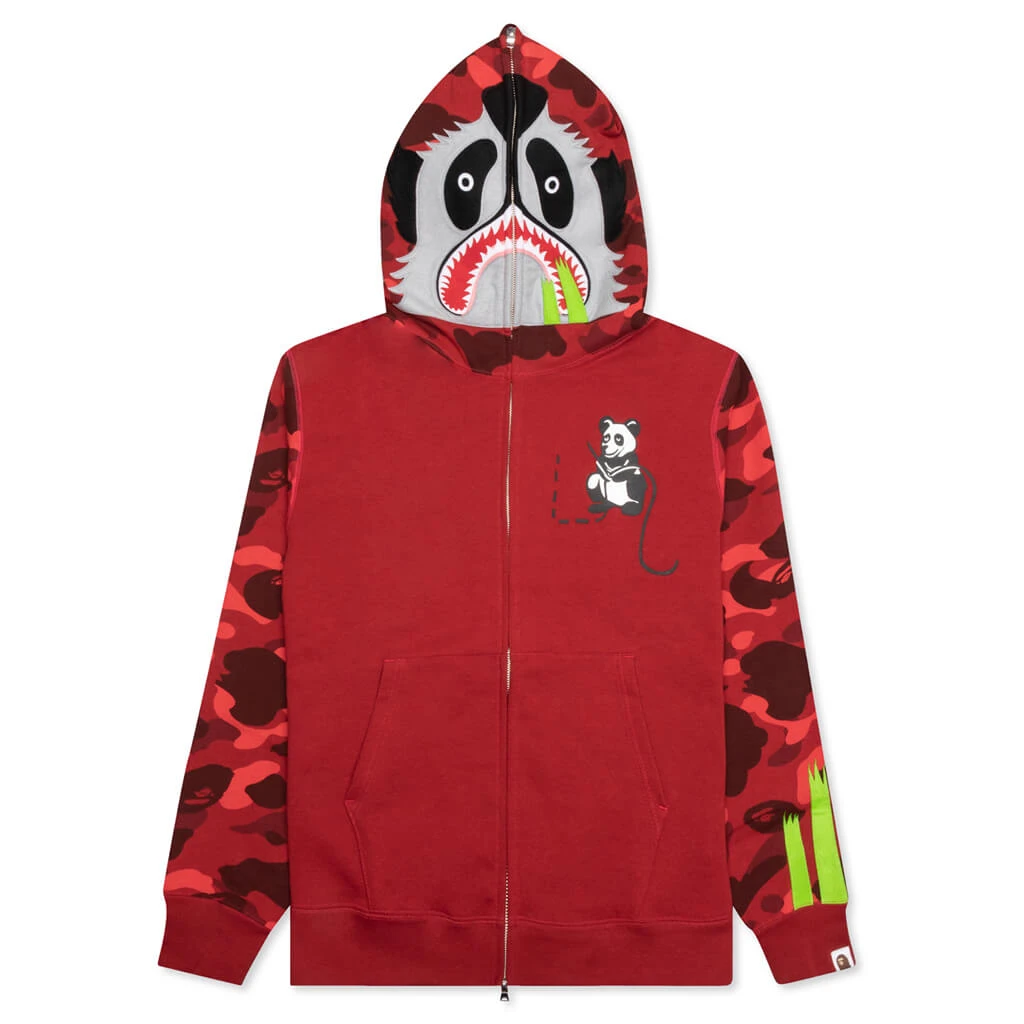 Color Camo Panda Full Zip Hoodie - Red 3 Color Camo Panda Full Zip Hoodie - Red