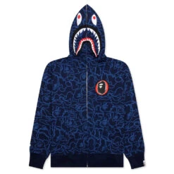 Bape 30th Anniversary Line Camo Shark Full Zip Hoodie - Navy