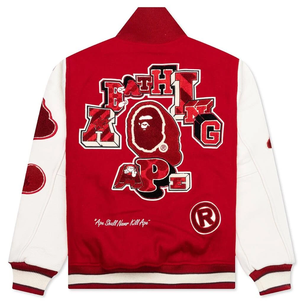 Bape Multi Motif Varsity Jacket - Red 4 Bape Multi Motif Varsity Jacket - Red - Image 2