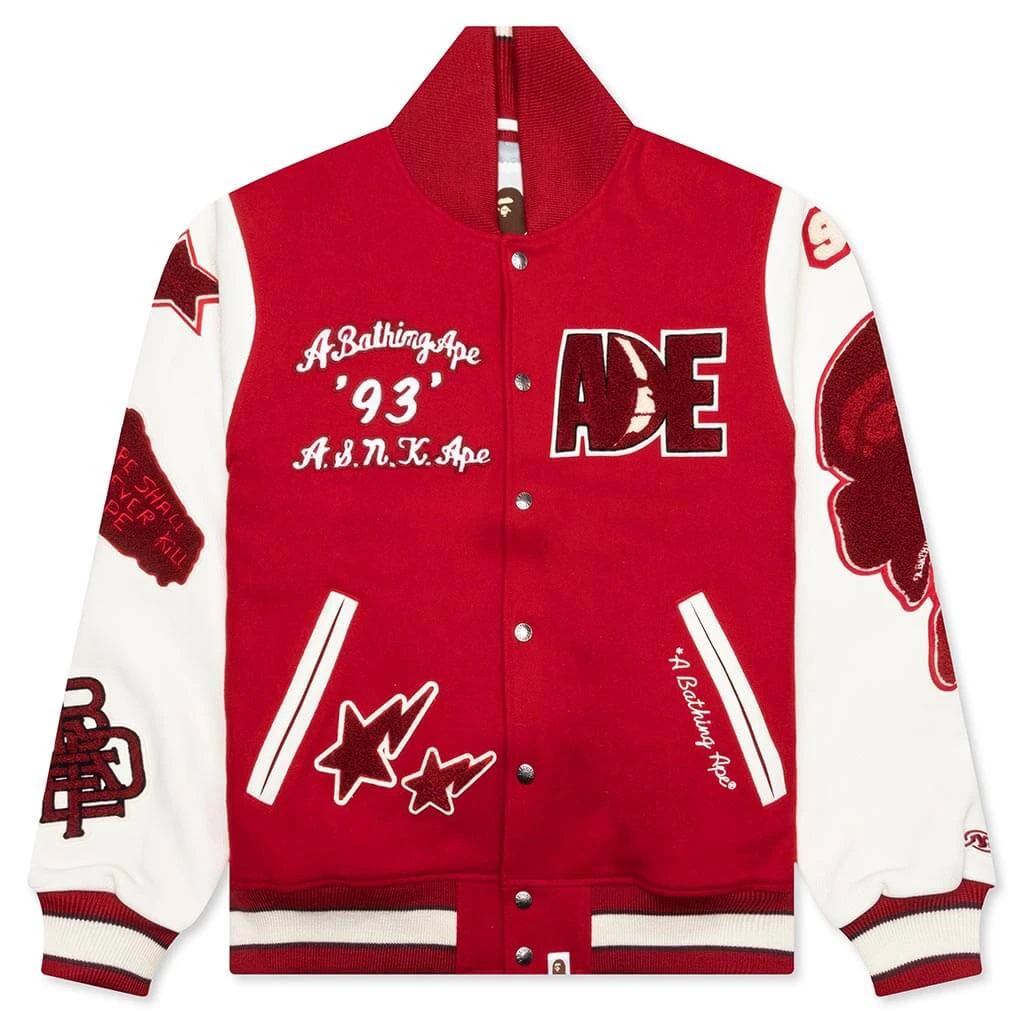 Bape Multi Motif Varsity Jacket - Red 3 Bape Multi Motif Varsity Jacket - Red