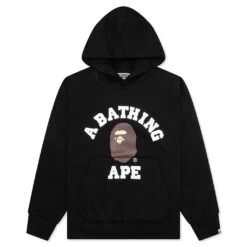 College Puffy Relaxed Fit Pullover Hoodie - Black