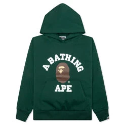 College Puffy Relaxed Fit Pullover Hoodie - Green