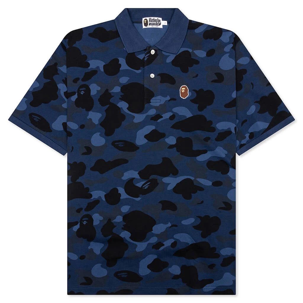 Color Camo Large Ape Head Relaxed Fit Polo Shirt - Navy 3 Color Camo Large Ape Head Relaxed Fit Polo Shirt - Navy