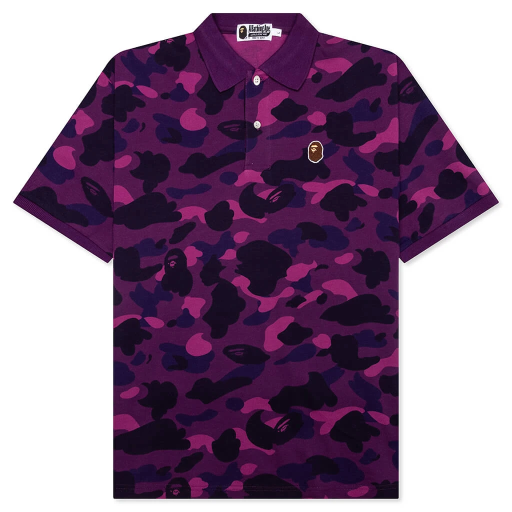 Color Camo Large Ape Head Relaxed Fit Polo Shirt - Purple 3 Color Camo Large Ape Head Relaxed Fit Polo Shirt - Purple