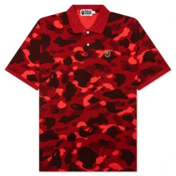 Color Camo Large Ape Head Relaxed Fit Polo Shirt - Red