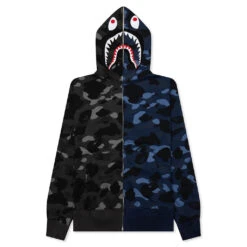 Color Camo Separate Shark Full Zip Hoodie - Black/Navy