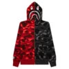 Color Camo Separate Shark Full Zip Hoodie - Red/Black