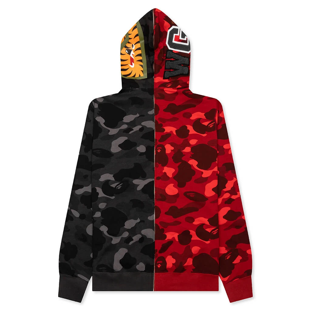 Color Camo Separate Shark Full Zip Hoodie - Red/Black 4 Color Camo Separate Shark Full Zip Hoodie - Red/Black - Image 2