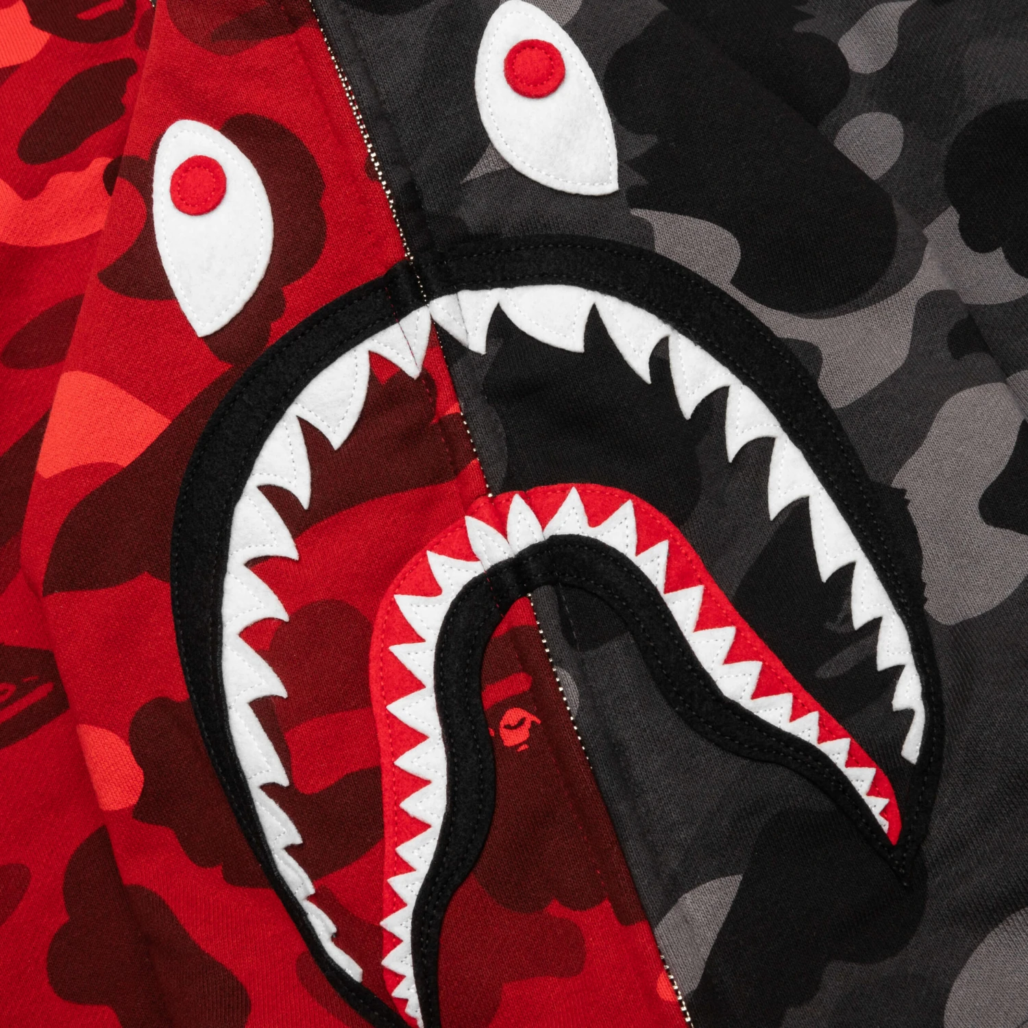 Color Camo Separate Shark Full Zip Hoodie - Red/Black 5 Color Camo Separate Shark Full Zip Hoodie - Red/Black - Image 3