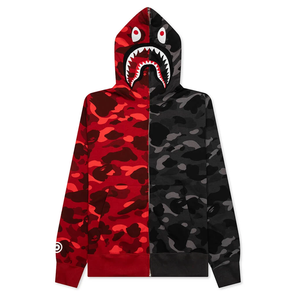 Color Camo Separate Shark Full Zip Hoodie - Red/Black 3 Color Camo Separate Shark Full Zip Hoodie - Red/Black