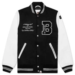 Embroidery Varsity Jacket - Black