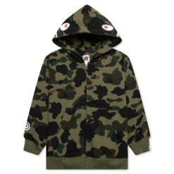 Kid's 1ST Camo Patch Print Shark Zip Hoodie - Green