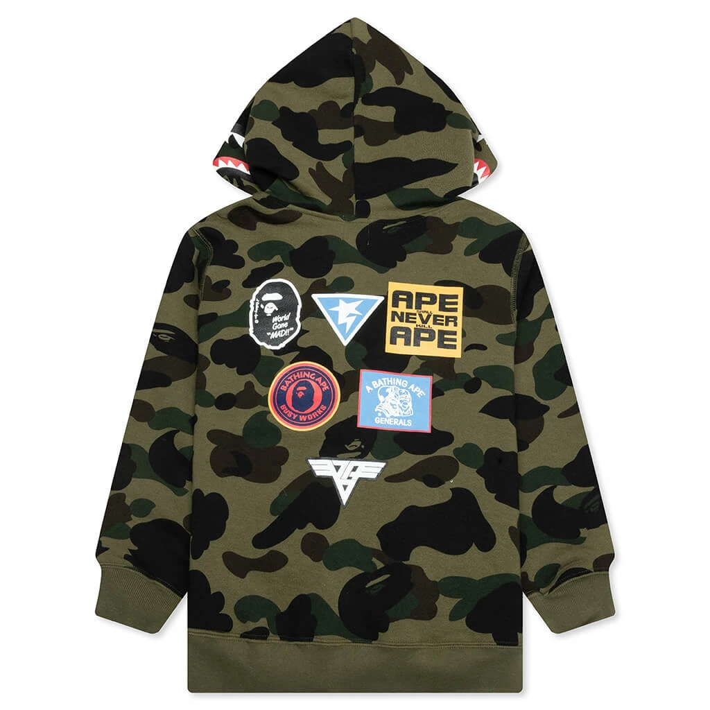 Kid's 1ST Camo Patch Print Shark Zip Hoodie - Green 4 Kid's 1ST Camo Patch Print Shark Zip Hoodie - Green - Image 2