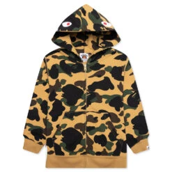 Kid's 1ST Camo Patch Print Shark Zip Hoodie - Yellow
