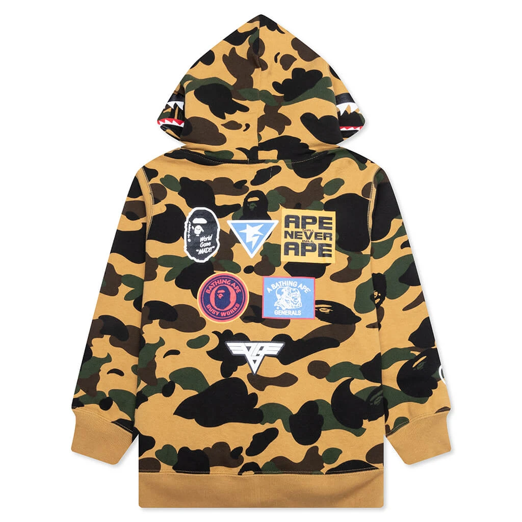 Kid's 1ST Camo Patch Print Shark Zip Hoodie - Yellow 4 Kid's 1ST Camo Patch Print Shark Zip Hoodie - Yellow - Image 2