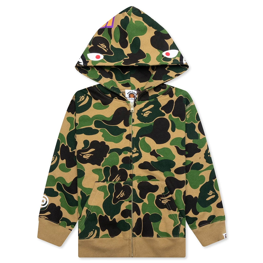 Kid's Abc Camo Shark Zip Hoodie - Green 3 Kid's Abc Camo Shark Zip Hoodie - Green
