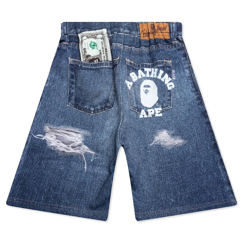 Kid's Bape Denim Print Sweat Shorts - Navy 4 Kid's Bape Denim Print Sweat Shorts - Navy - Image 2