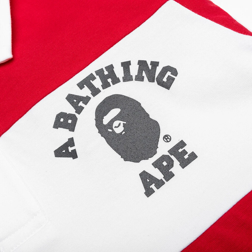 Kid's College Panel Stripe Polo Shirt - Red 5 Kid's College Panel Stripe Polo Shirt - Red - Image 3