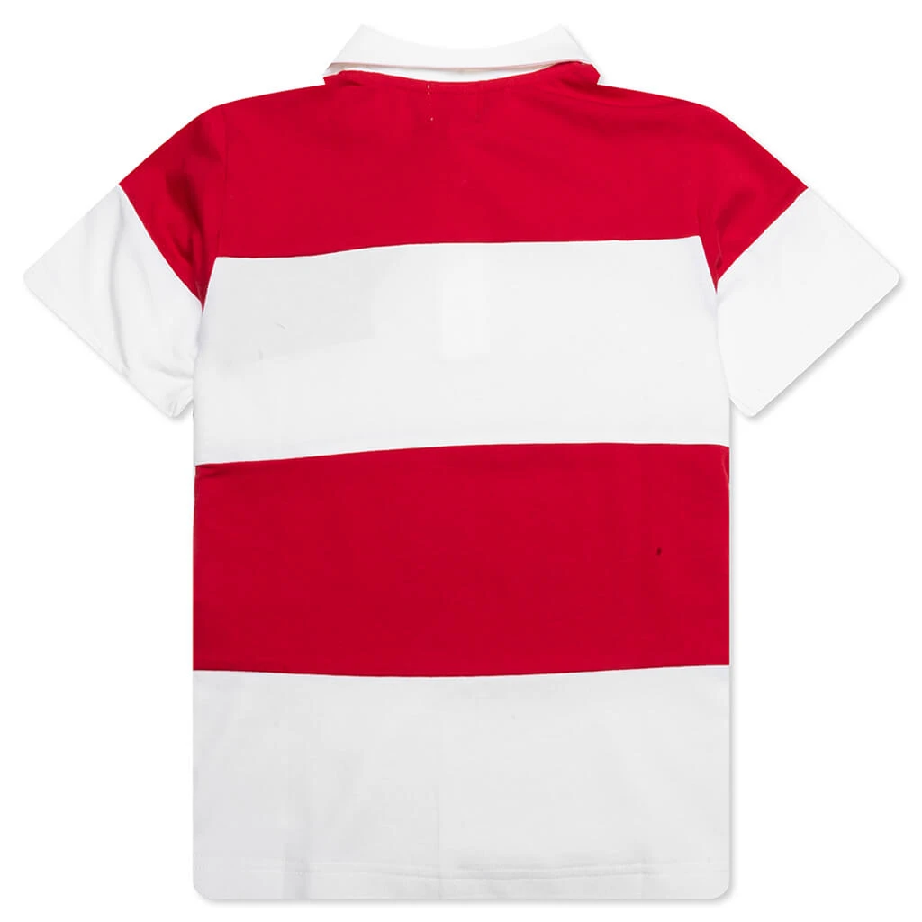 Kid's College Panel Stripe Polo Shirt - Red 4 Kid's College Panel Stripe Polo Shirt - Red - Image 2