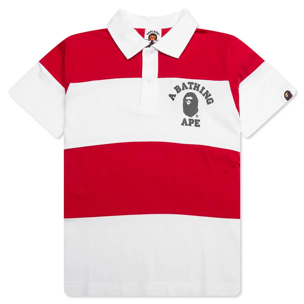 Kid's College Panel Stripe Polo Shirt - Red 3 Kid's College Panel Stripe Polo Shirt - Red