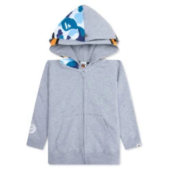 Kid's Milo Shark Zip Double Hoodie - Gray