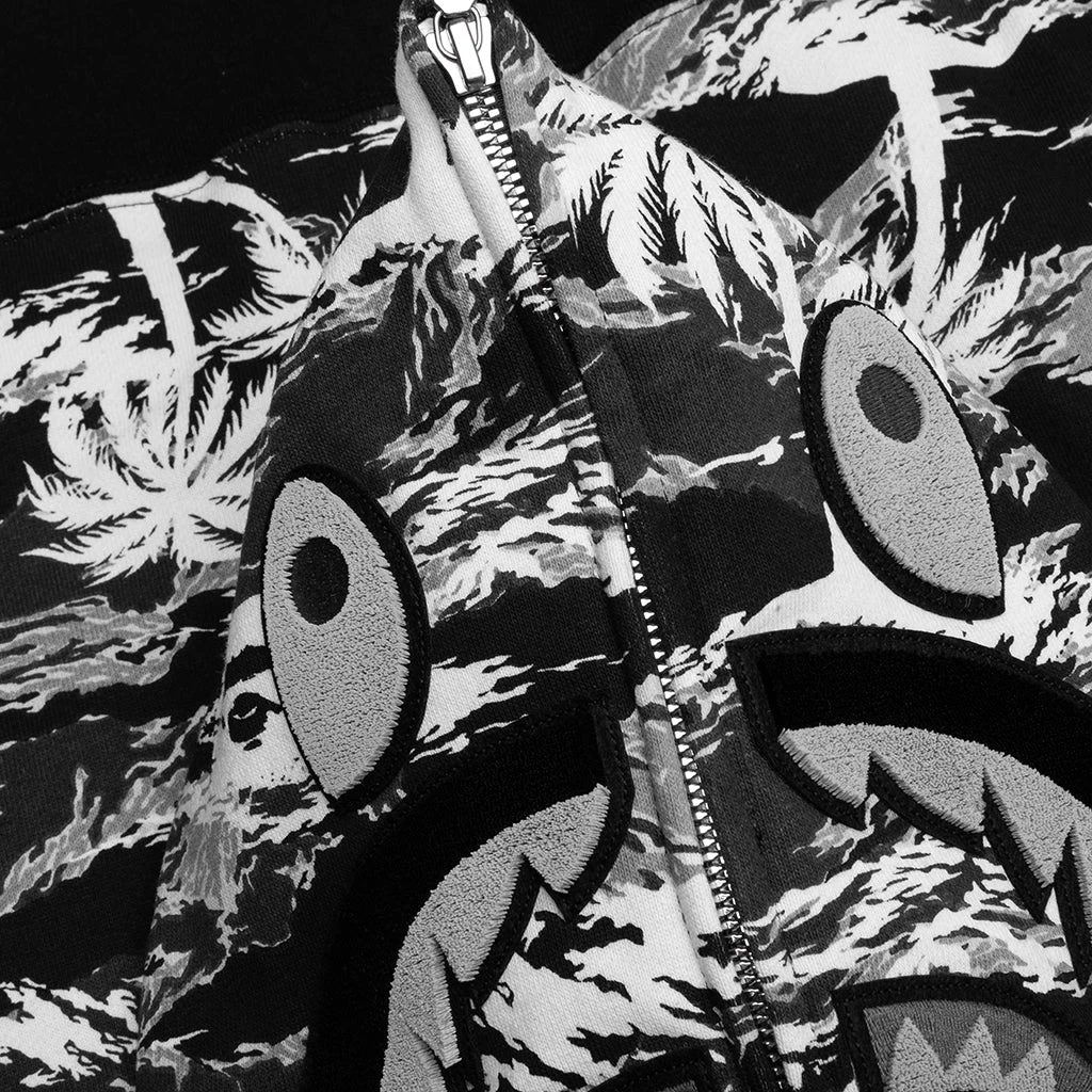 Palm Tree Camo Relaxed Fit Shark Full Zip Hoodie - Black 5 Palm Tree Camo Relaxed Fit Shark Full Zip Hoodie - Black - Image 3