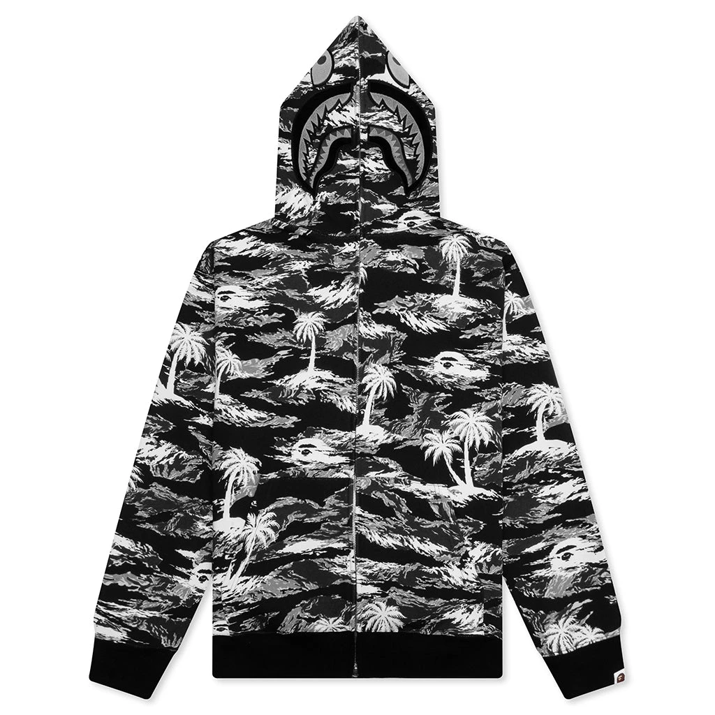 Palm Tree Camo Relaxed Fit Shark Full Zip Hoodie - Black 3 Palm Tree Camo Relaxed Fit Shark Full Zip Hoodie - Black