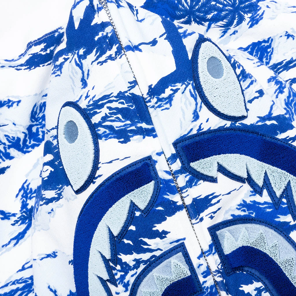 Palm Tree Camo Relaxed Fit Shark Full Zip Hoodie - Blue 5 Palm Tree Camo Relaxed Fit Shark Full Zip Hoodie - Blue - Image 3