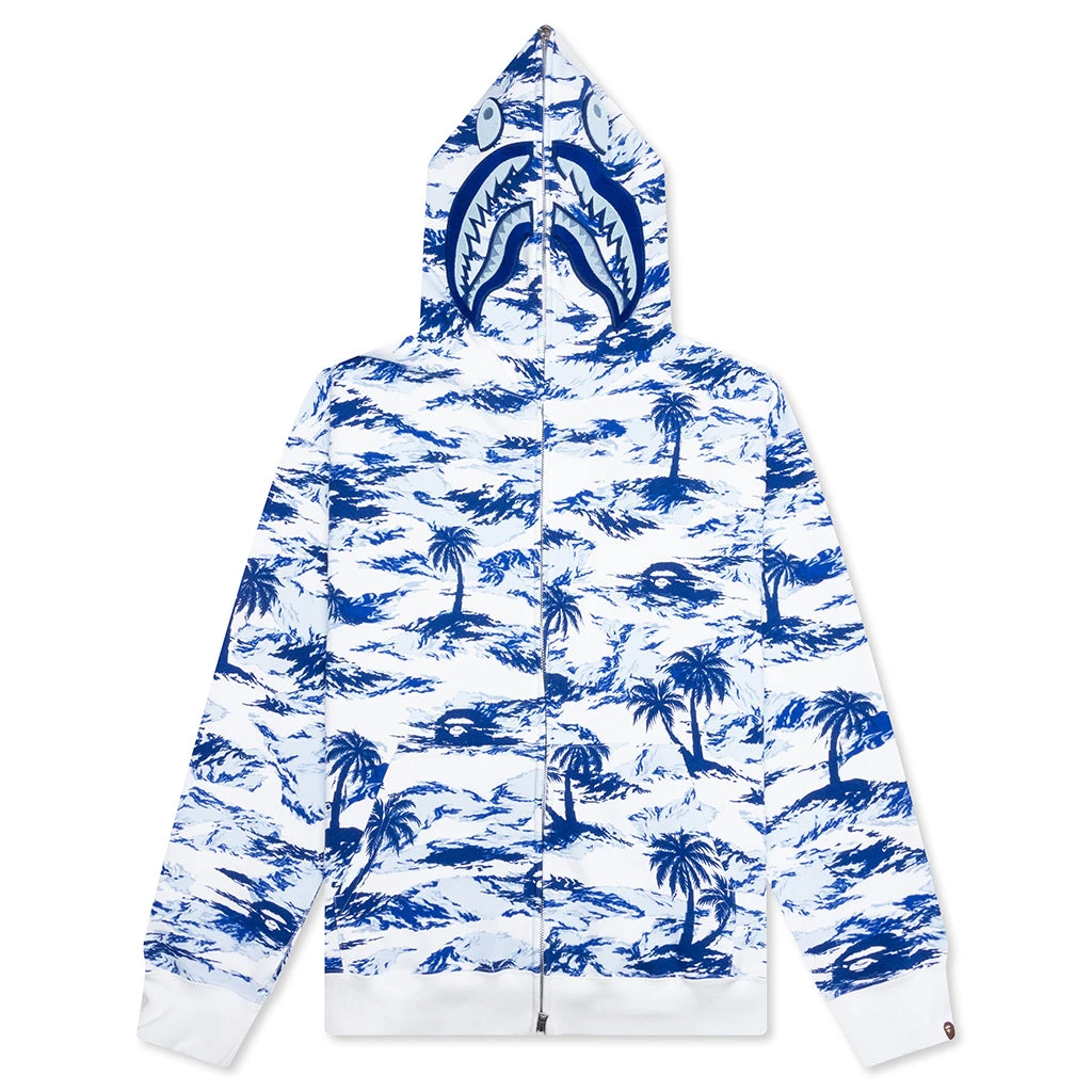 Palm Tree Camo Relaxed Fit Shark Full Zip Hoodie - Blue 3 Palm Tree Camo Relaxed Fit Shark Full Zip Hoodie - Blue