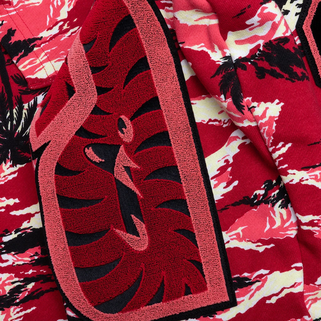 Palm Tree Camo Relaxed Fit Shark Full Zip Hoodie - Red 7 Palm Tree Camo Relaxed Fit Shark Full Zip Hoodie - Red - Image 5
