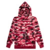 Palm Tree Camo Relaxed Fit Shark Full Zip Hoodie - Red