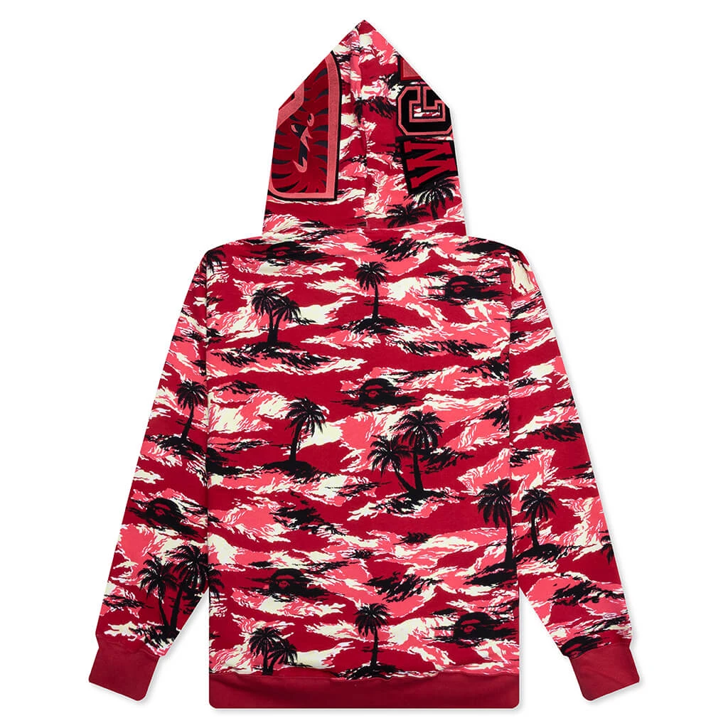 Palm Tree Camo Relaxed Fit Shark Full Zip Hoodie - Red 4 Palm Tree Camo Relaxed Fit Shark Full Zip Hoodie - Red - Image 2