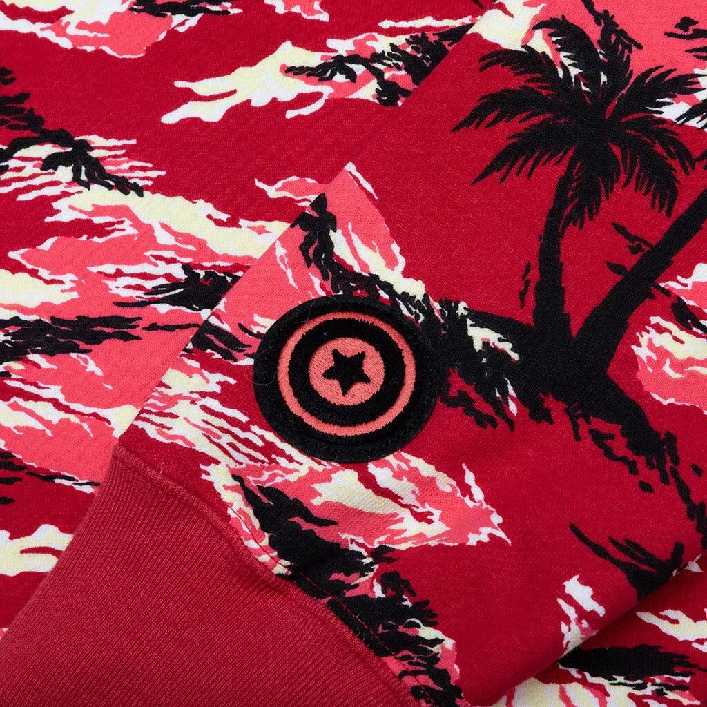 Palm Tree Camo Relaxed Fit Shark Full Zip Hoodie - Red 6 Palm Tree Camo Relaxed Fit Shark Full Zip Hoodie - Red - Image 4